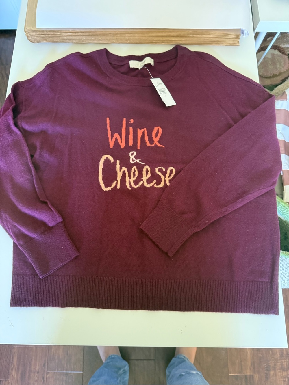 LOFT Burgundy 'Wine & Cheese' Crewneck Sweater